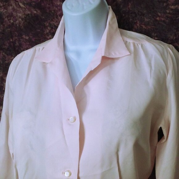 Vintage 60s Blouse Fitted Top Lady-10/12 Collar Semi-Sheer Cufflink Surgeon LSL - Picture 5 of 12